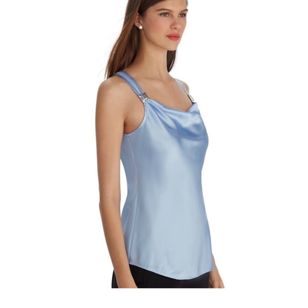 WHBM SLEEVELESS DRAPE NECK SHELL TOP SIZE M BLUE